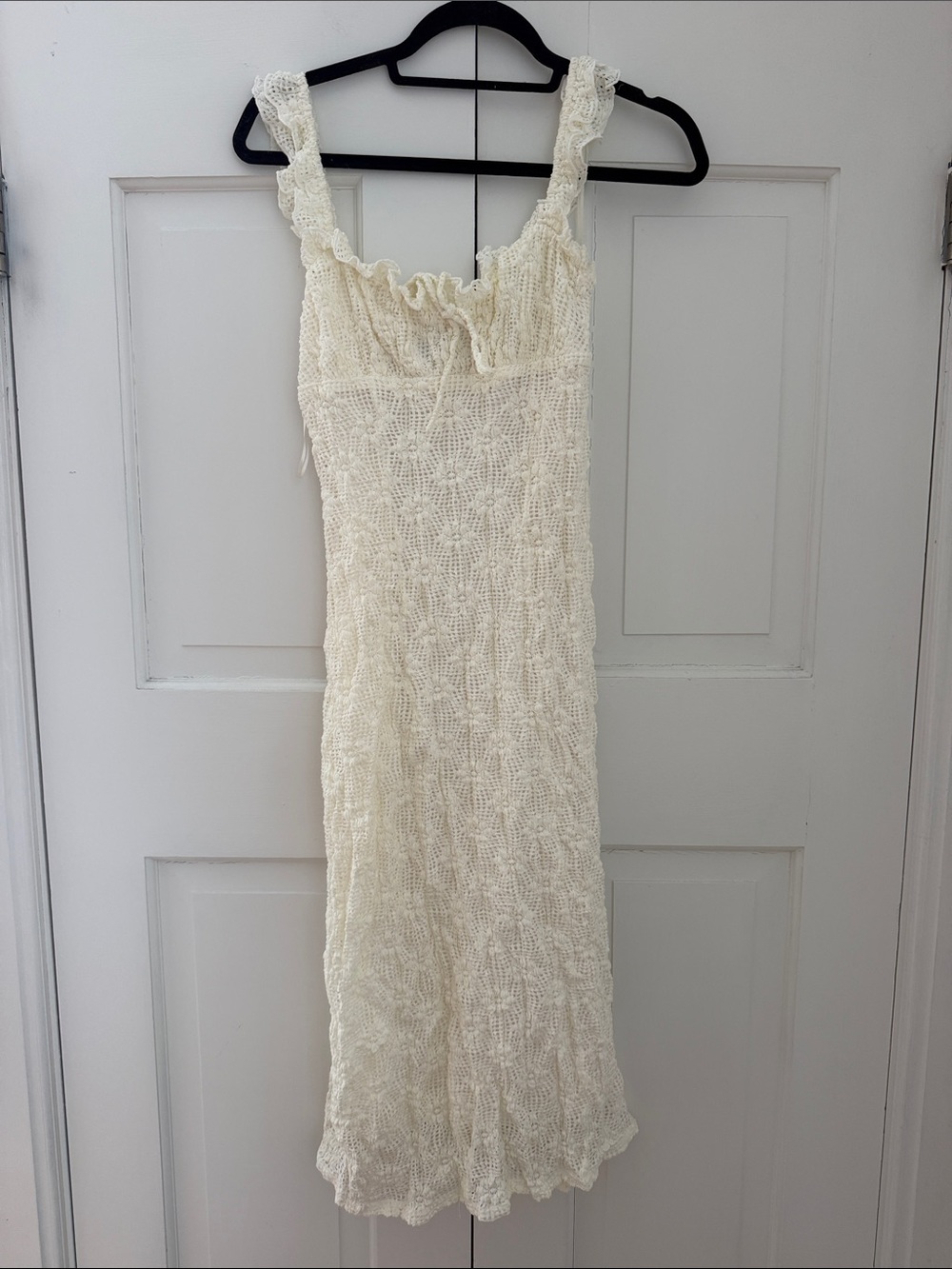 VICI Cream Crochet Maxi Dress with Ruffle Straps